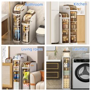 MOSAMNI 4-Tiers Slim Bathroom Storage Cabinet, Narrow Bathroom Storage, Movable Bathroom Storage Organizer for Small Spaces-Out of Box