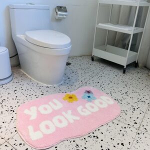 You Look Good Bath Mat Pink Bathroom Rugs Cute Funny Bathroom Decor Door Mat Microfiber Shower Bathtub Mat Non-Slip Washable Mat (31.49"x19.68", Pink)