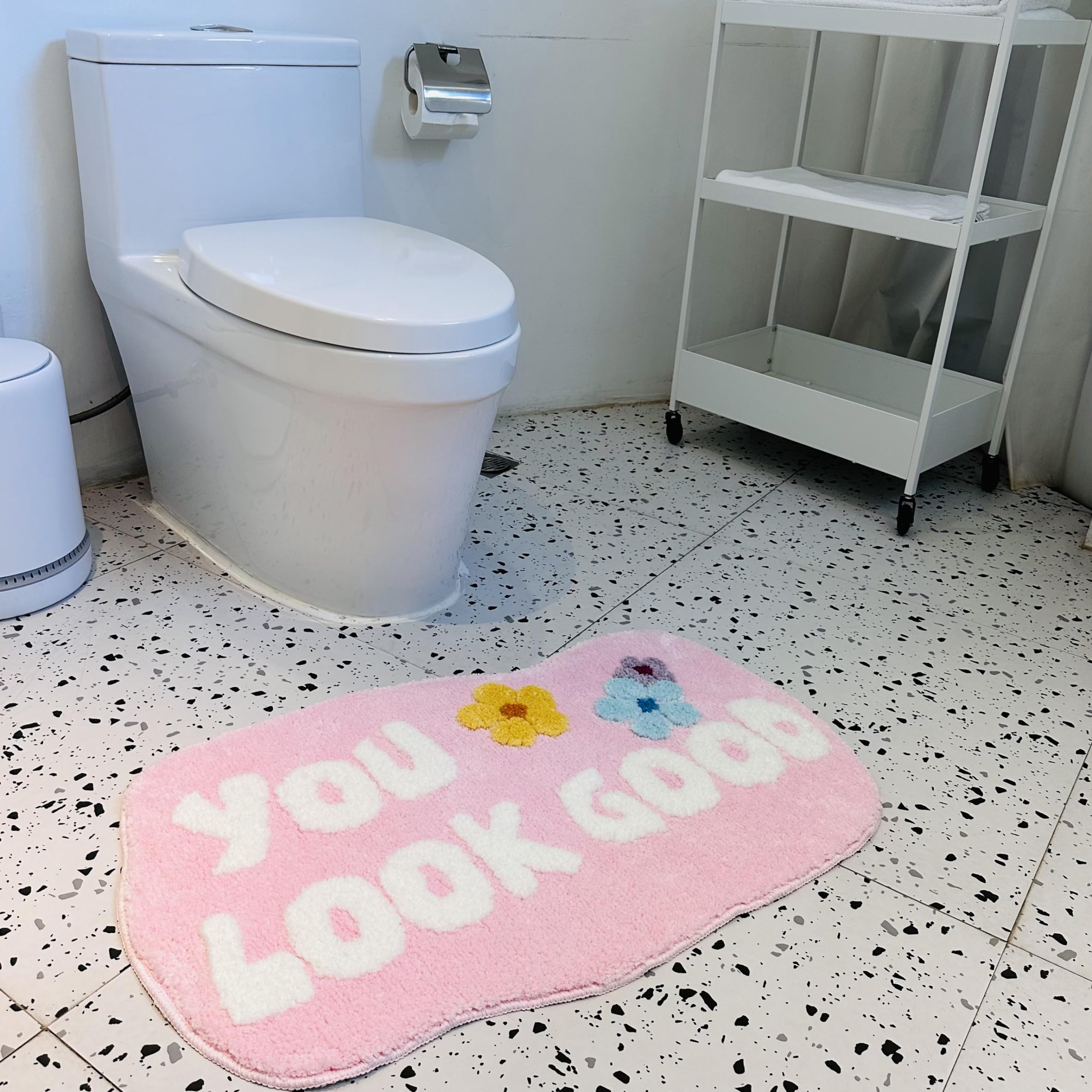 You Look Good Bath Mat Pink Bathroom Rugs Cute Funny Bathroom Decor Door Mat Microfiber Shower Bathtub Mat Non-Slip Washable Mat (31.49"x19.68", Pink)