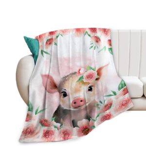 floral pig blanket for girl boys pink pig gifts pig blanket for couch sofa bed soft warm flannel fleece for kids adult 40"x50"