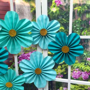 Mybbshower Teal Turquoise Aqua Paper Fan Flower for Floral Wedding Backdrop Hanging Decor Birthday Centerpieces for Table Wedding Baby Bridal Shower Pack of 9