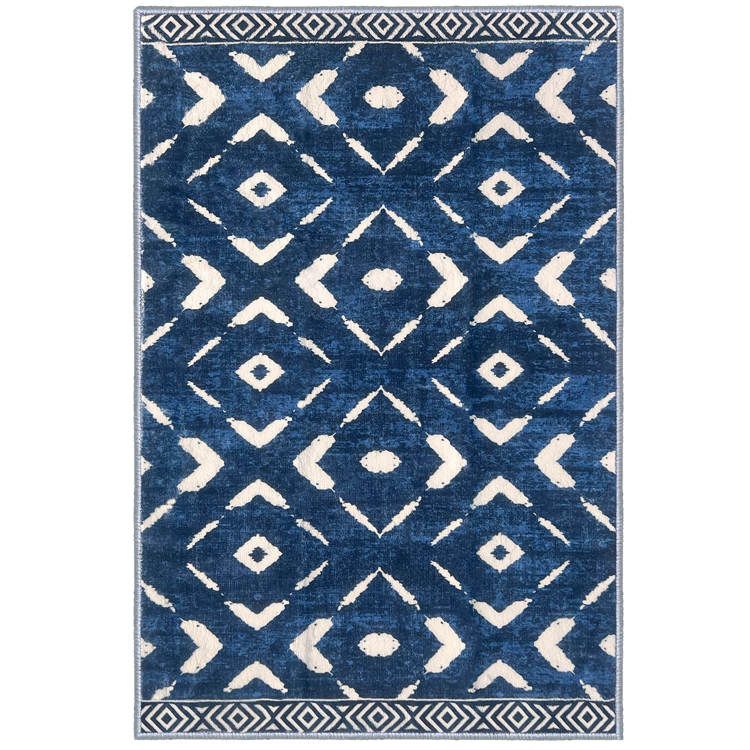 KILOCOCO Small Rug 2'x3' Entryway Rug Printed Moroccan Rug Indoor Door Mat Machine Washable Non Slip Soft Throw Rug for Bedroom Kitchen Entrance Geometric Boho Rug, Blue