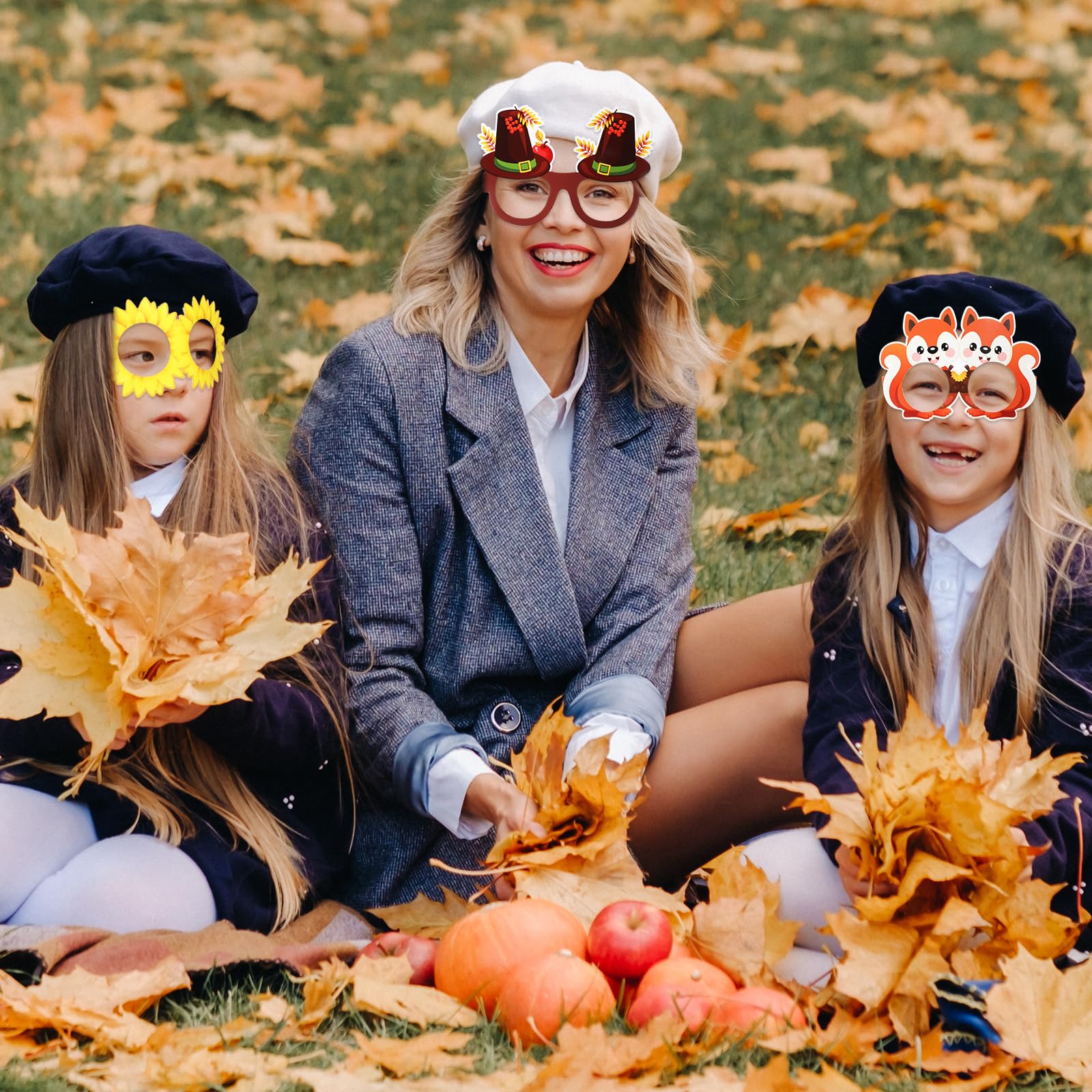 Harrycle 32 Pcs Fall Party Decoration Paper Eyeglasses Autumn Thanksgiving Costume Photo Booth Props Pumpkin Maple Leaf Fall Themed Supplies for Happy Fall Harvest Decorations Thanksgiving Party Favor