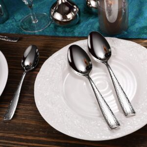 KEAWELL Premium Louis Hammered Serving Spoons, 18/10 Stainless Steel, Fine Spoon Set with Squared Edge, Dishwasher Safe, Silver Serving utensils (Hostess Serving Utensil Set)