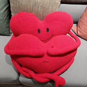 Fuerxy Red Heart Pillow, 3D Fluffy Red Throw Pillow, 17.8x12 Inch Cute Plush Soft Emoji Throw Pillows for Couch Bed Living Room Valentine's Day Gift(Expressionless)