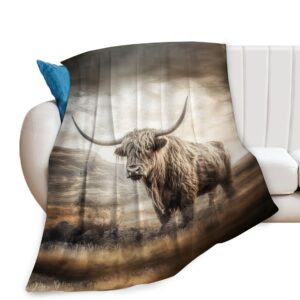 highland cow blanket highland cattle decor throw blanket farmhouse cow blanket gifts for girls boys super warm soft plush lightweight fleece flannel bedding blanket for kids adults men women 50"x40"