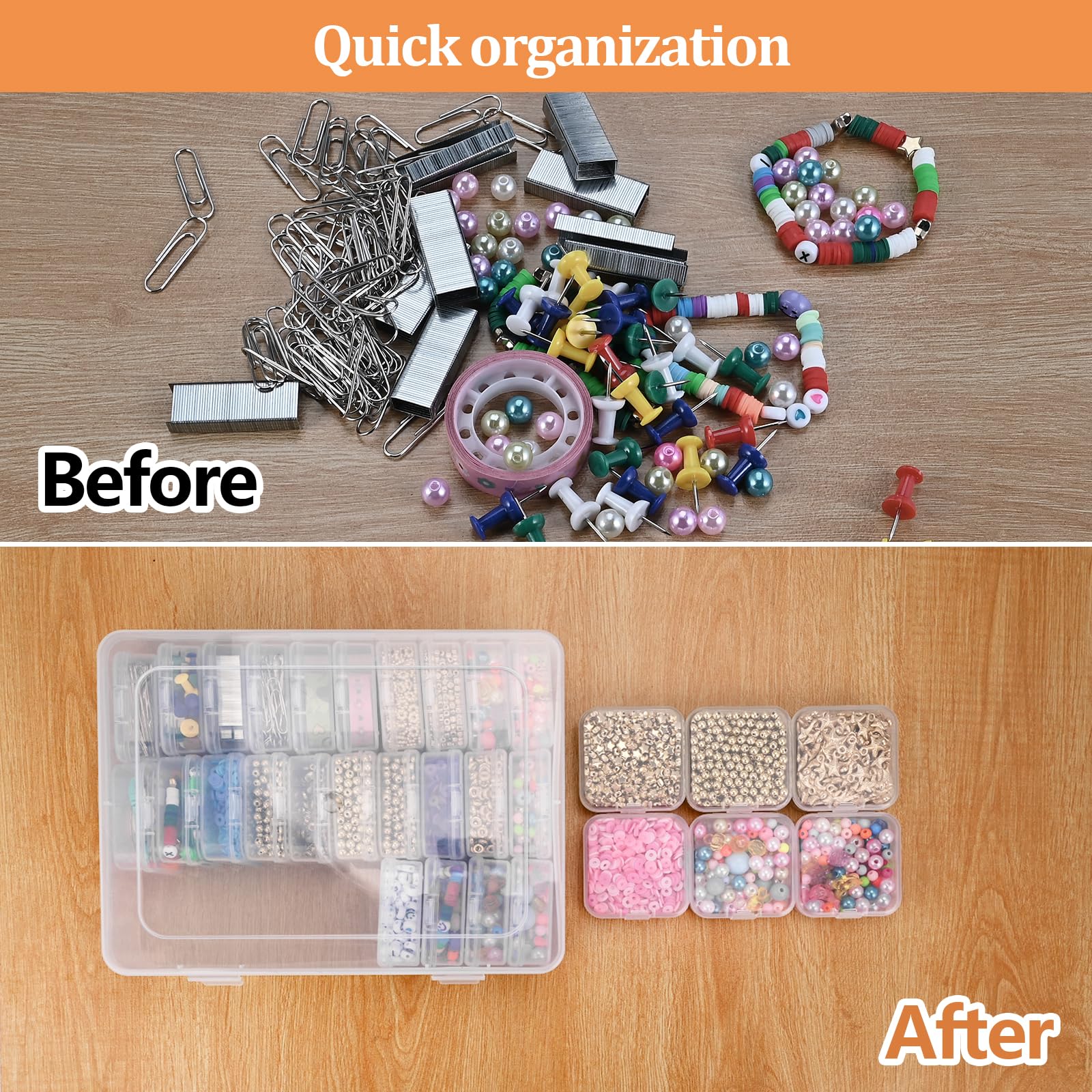 Mathtoxyz Bead Organizer Box, 31Pcs Small Bead Organizers and Storage Plastic Cases Mini Clear Bead Storage Containers Boxes with Hinged Lid and Rectangle for Bracelet Making DIY Jewelry Craft Nail