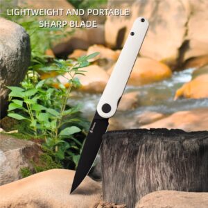 Warspear Terima Front Flipper Folding Knife 3.5" Black PVD D2 Blade White G10 Handle Camping Pocket Knife With Deep Carry Clip Outdoor EDC WP901WH