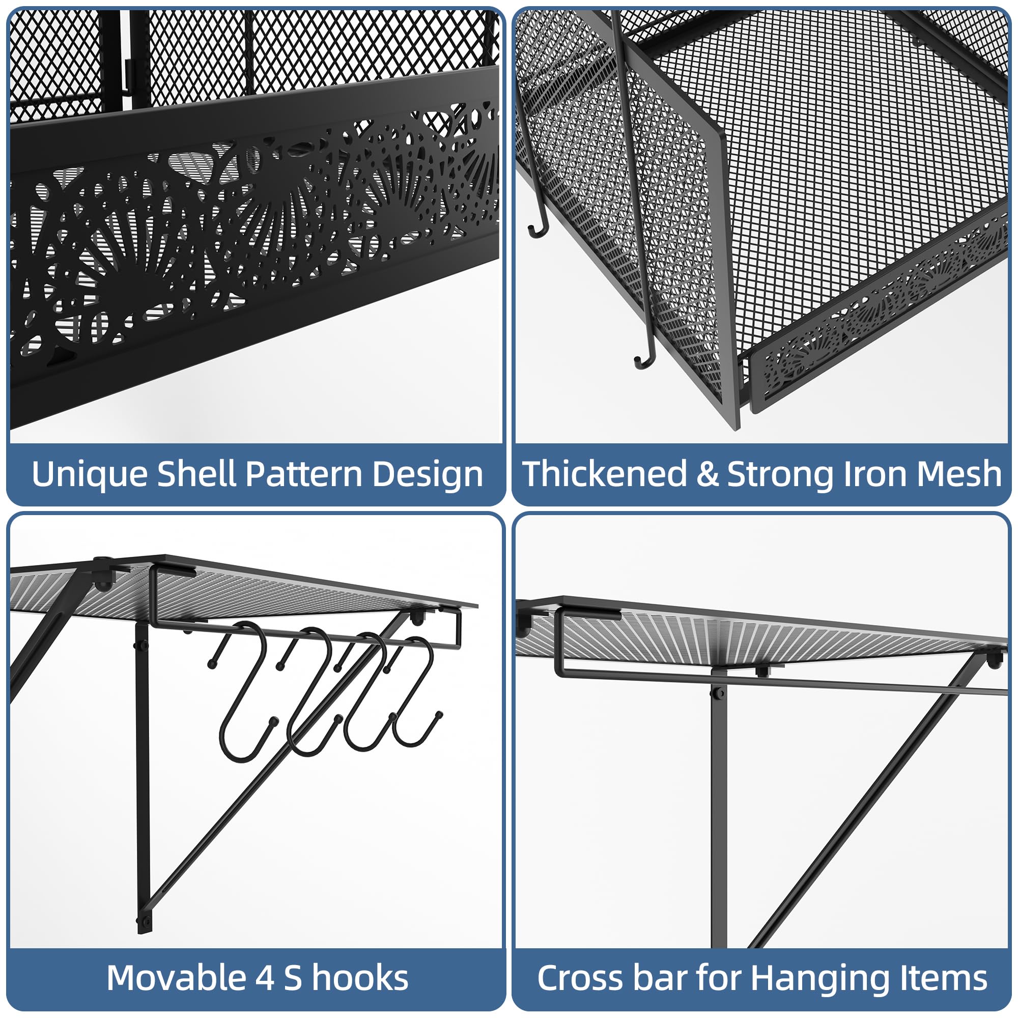 vimiroo 4 Pack Laundry Room Shelves with Steel Mesh Baskets, Easy Install Laundry Room Organization and Storage, Over The Washer and Dryer Shelf with Clothes Drying Rack with 10 Hook