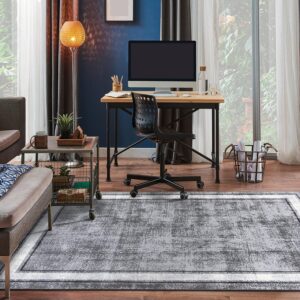 Rugshop Contemporary Distressed Bordered Soft Area Rug 5' x 7' Gray