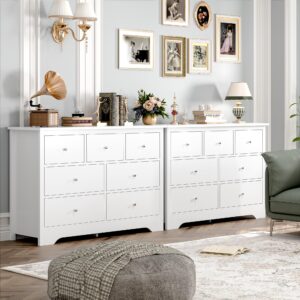 FOTOSOK White Dresser 7 Drawer with 19'' Deeper Depth, 47.2'' White Chest of Drawers Modern Dresser with Metal Handles, White Dresser Chest of Drawers with Large Drawer Storage Space for Home