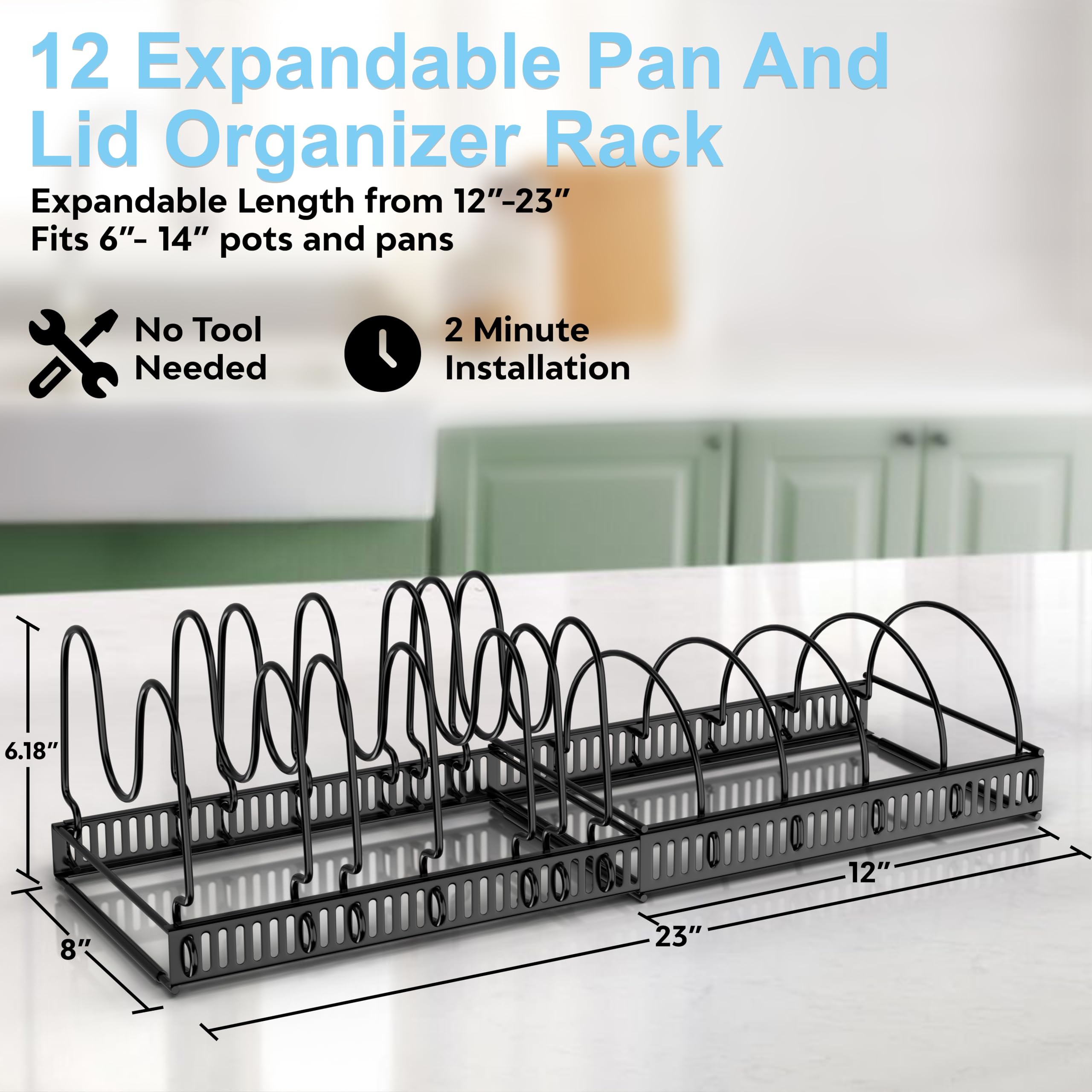 coneyaro Expandable Pots and Pans Organizer Pot Rack for Kitchen Cabinets