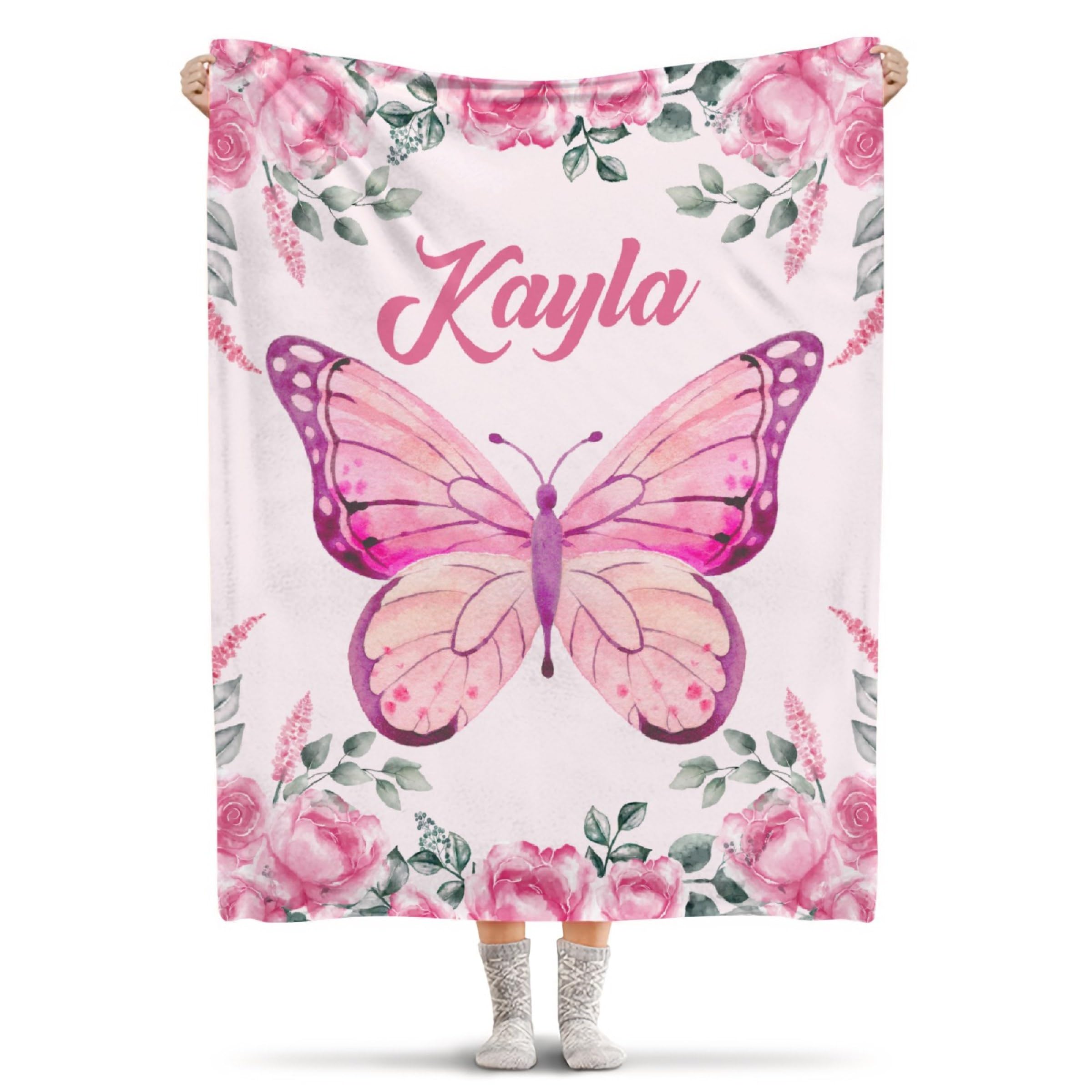 Custom Baby Butterfly Blanket Fuzzy Soft Personalized Blankets Flannel Throws Plush Blanket for Couch Bed Sofa Practical Gift 60"×50" for Teen