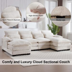 GNIXUU 110" Sectional Sofa Cloud Couch for Living Room, Modern Chenille U Shaped Couch, Comfy Modular Sofa Sleeper with Double Chaise & Memory Foam(Beige)