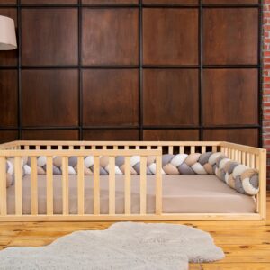 Montessori Floor Bed Small Size 52x27,5"/ Height 18.90'' | Pine Tree Toddler Bed Frame, Wood Bed Frame | Gift For Kids Room Decor (Small)