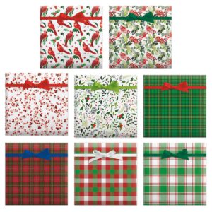 cardinal flat christmas gift wrap sheets - set of 8 sheets holiday wrapping paper, 22 by 34 inch sheets, easy storage