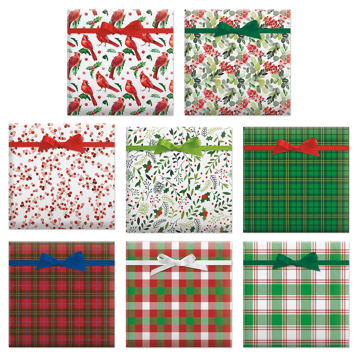 Cardinal Flat Christmas Gift Wrap Sheets - Set of 8 Sheets Holiday Wrapping Paper, 22 by 34 Inch Sheets, Easy Storage