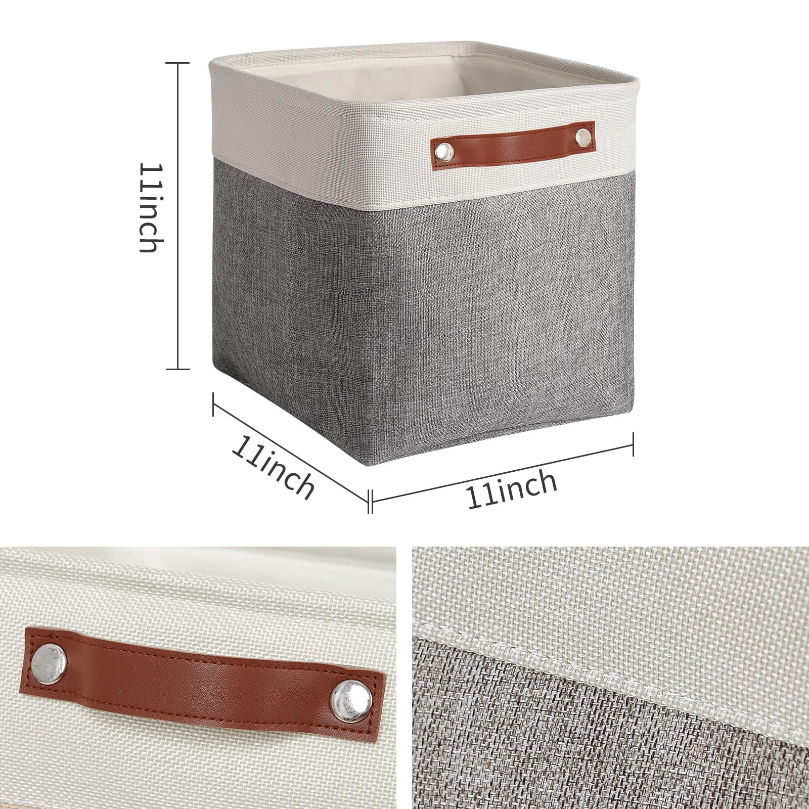 Pulnimus Cube Storage Bins for Shelves - Large 4 Pack 11x11x11 Fabric Storage Basket for Organizing with Handles for Clothes Toy Nursery Gift Laundry Book(White & Grey)