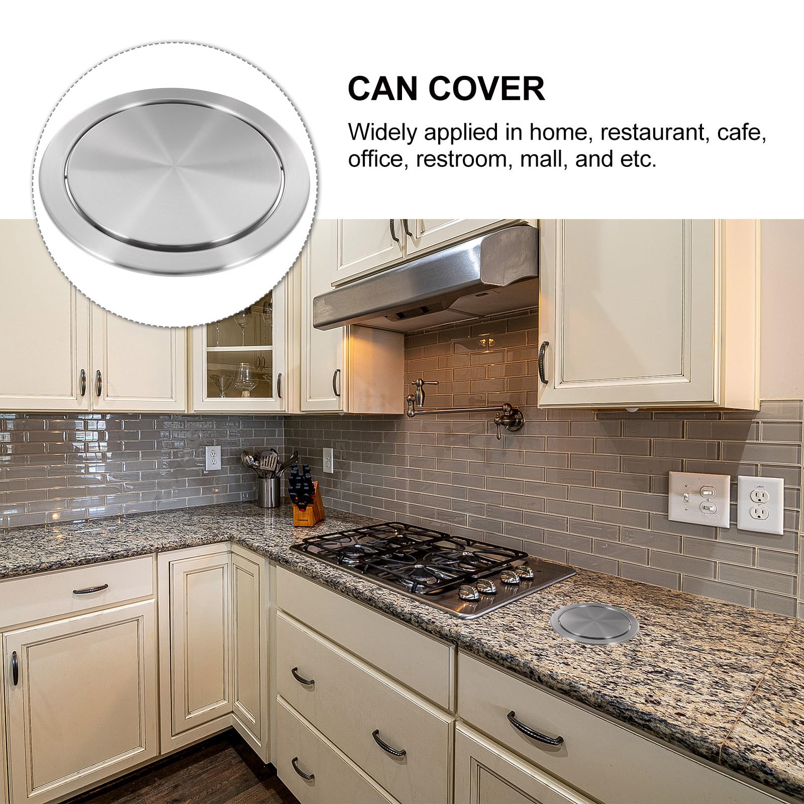 Cabilock Round Recessed Counter Top Covers Stainless Steel Trash Bin Built-in Flap Covers Kitchen Garbage Can Lids for Home Kitchen