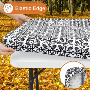 misaya Rectangle Vinyl Table Cloth, Elastic Fitted Flannel Backed Tablecloth, 100% Waterproof Plastic Table Cover Fits 6 Foot Folding Tables for Picnic, Camping, Outdoor (Black, 30" x 72")