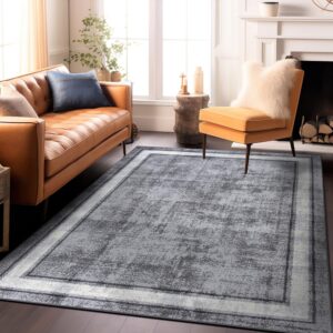 Rugshop Contemporary Distressed Bordered Soft Area Rug 5' x 7' Gray