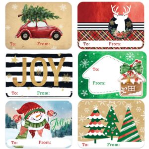 80-count large foil christmas gift tag stickers, 8 large designs - xmas to and from christmas name tags for wrapping-holiday present self-adhesive gift labels