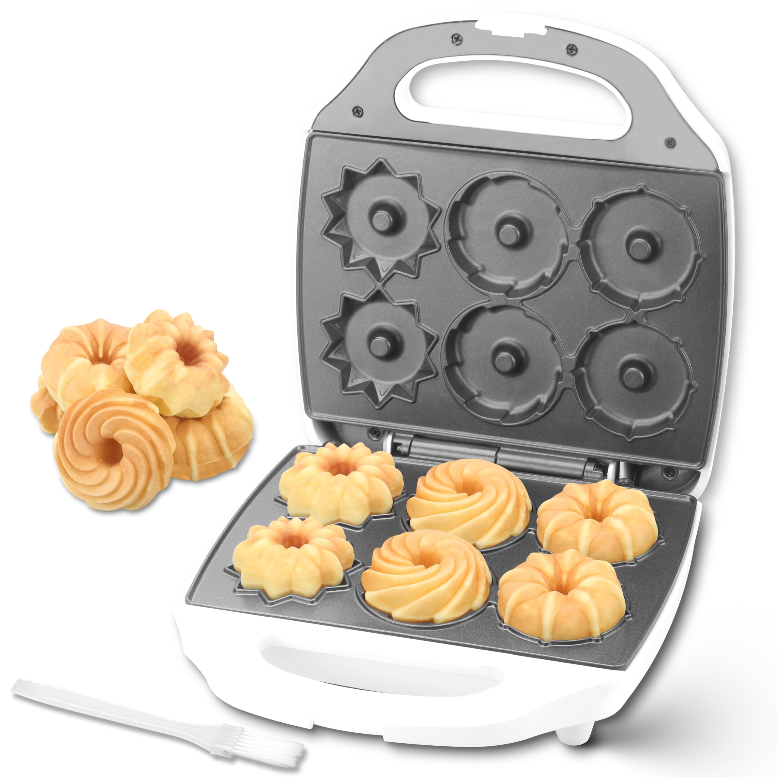 SugarWhisk Mini Donut Maker Machine, Electric Mini Bundt Cake Pan, Bake 6 Bundt Doughnuts with 3 Shapes, Excellent for Breakfast, Snacks, Desserts & More