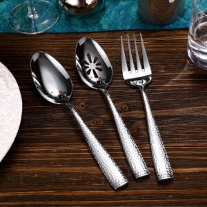 KEAWELL Premium Louis Hammered Serving Spoons, 18/10 Stainless Steel, Fine Spoon Set with Squared Edge, Dishwasher Safe, Silver Serving utensils (Hostess Serving Utensil Set)