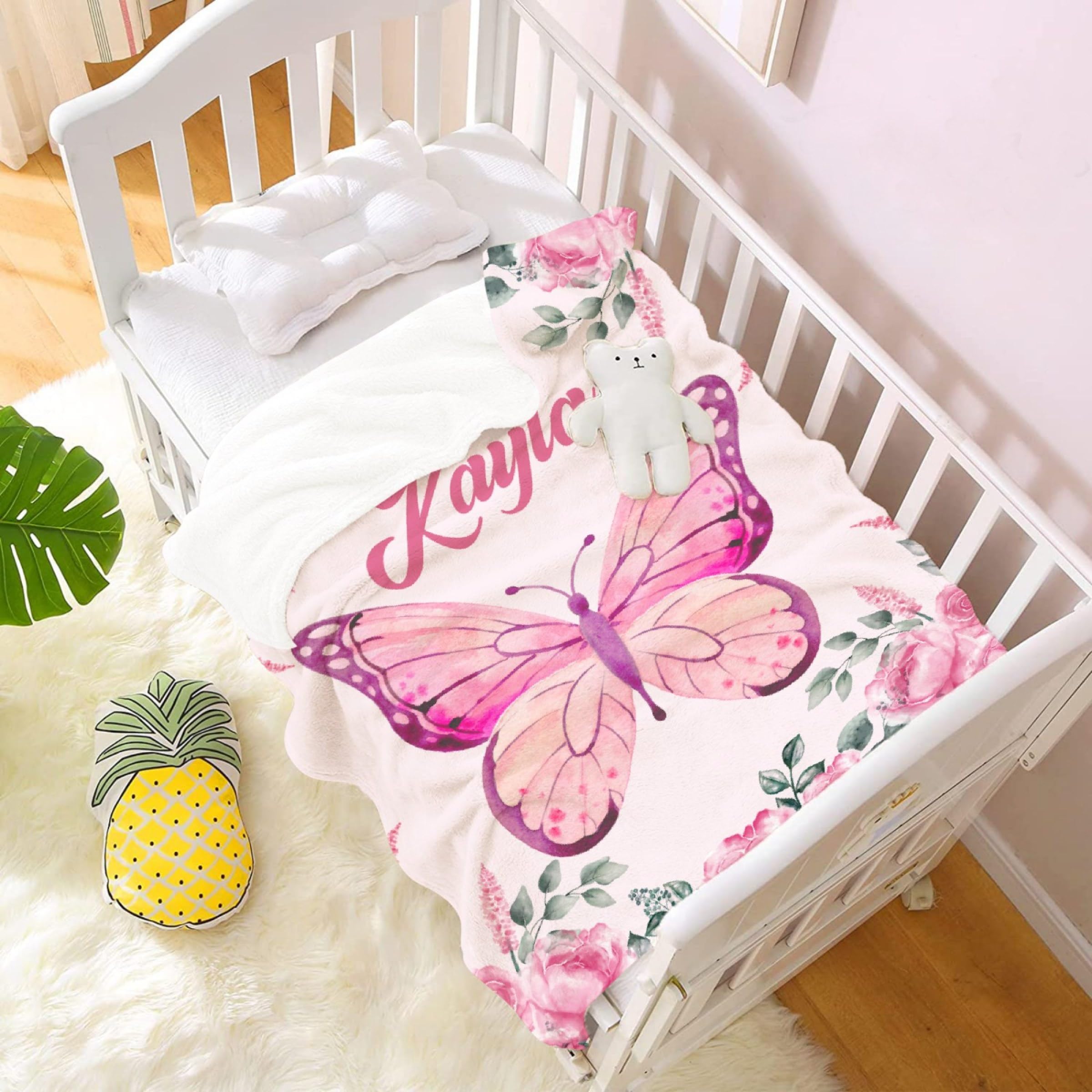 Custom Baby Butterfly Blanket Fuzzy Soft Personalized Blankets Flannel Throws Plush Blanket for Couch Bed Sofa Practical Gift 60"×50" for Teen