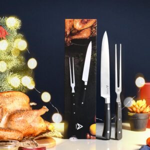 Arrtcy Turkey Carving Set,Full Tang Ergonomic Handle Carving Knife and Fork,German Stainless Steel Kitchen Tools for Turkey, Ham, BBQ,Includes Carving Fork & Knife with Gift Box