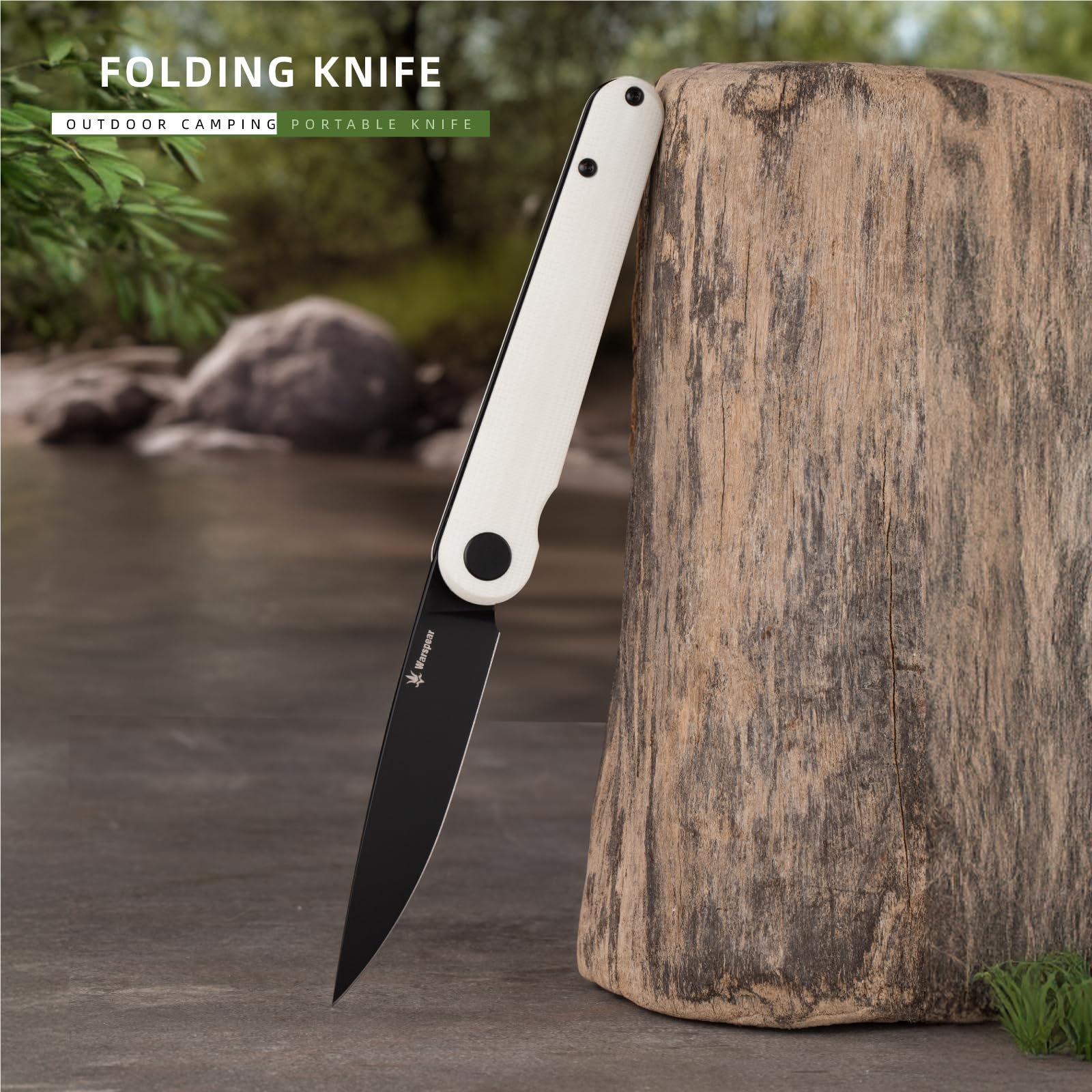 Warspear Terima Front Flipper Folding Knife 3.5" Black PVD D2 Blade White G10 Handle Camping Pocket Knife With Deep Carry Clip Outdoor EDC WP901WH