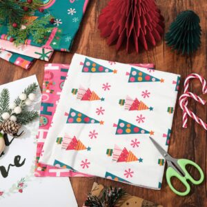 Whaline 12Pcs Christmas Cotton Fabric Bundles Xmas Tree Snowflake Gift Box Fat Quarters Pink Green Checkered Printed Sewing Fabrics for DIY Handmade Crafting, 18 x 22 Inch