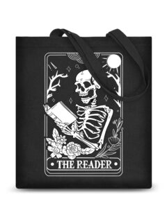 ausvkai canvas tote bag aesthetic for women, cute book&skull reusable cloth cotton bags for college shopping beach grocery trendy gifts