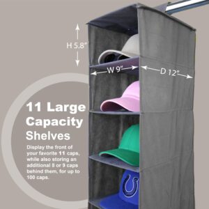 Perfect Curve 11-Pocket Closet Cap Organizer. 11 Shelf Hanging Closet Hat Organizer for Baseball Caps - Hat Storage For Up To 100 Caps - Baseball Hat Organizer - Gray