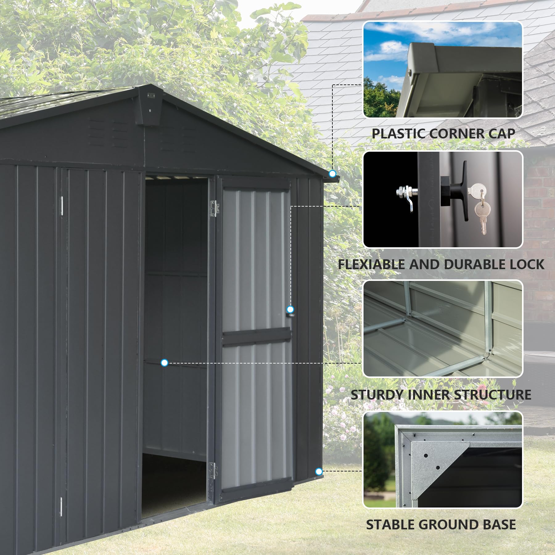 Domi Outdoor Storage Shed 11'x12.5', Metal Sheds Outdoor Storage with Lockable Doors & Air Vents for Patio Garden Lawn Backyard,Gray