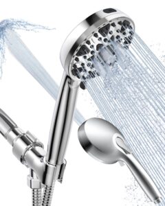 diiwet shower head with handheld 7 settings high pressure, built-in power wash to clear tub, tile & pets, 5" high powerful hand held rain showerhead with stainless steel hose and adjustable bracket