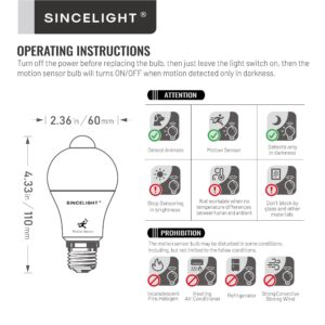 SINCELIGHT Motion Sensor LED Light Bulb 9W E26, PIR Motion-Activated in The Dark, Automatically ON/Off by Dual Sensors, Warm White 3000K, Pack of 2