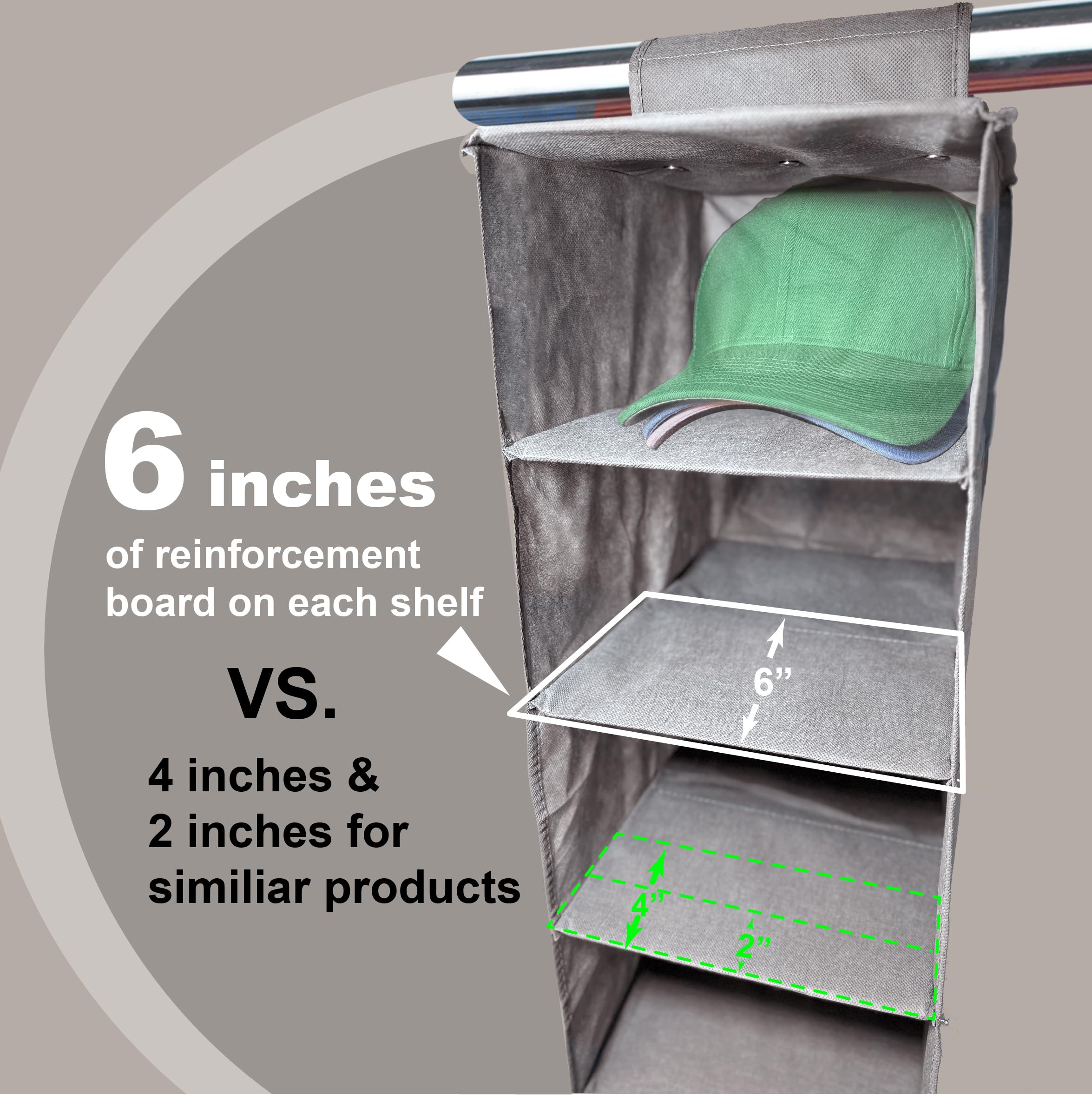 Perfect Curve 11-Pocket Closet Cap Organizer. 11 Shelf Hanging Closet Hat Organizer for Baseball Caps - Hat Storage For Up To 100 Caps - Baseball Hat Organizer - Gray