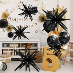 10 Pcs Star Balloons Explosion Starburst Balloons Foil Cone Balloons Magic for Birthday Wedding Anniversary Party Backdrops Decorations Supplies, 6 Pcs 22 Inches and 4 Pcs 27 Inches (Black)