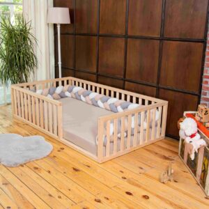 Montessori Floor Bed Small Size 52x27,5"/ Height 18.90'' | Pine Tree Toddler Bed Frame, Wood Bed Frame | Gift For Kids Room Decor (Small)