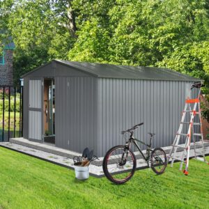 domi outdoor storage shed 11'x12.5', metal sheds outdoor storage with lockable doors & air vents for patio garden lawn backyard,gray