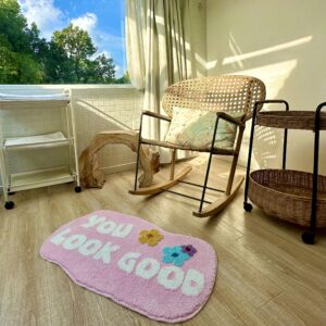 You Look Good Bath Mat Pink Bathroom Rugs Cute Funny Bathroom Decor Door Mat Microfiber Shower Bathtub Mat Non-Slip Washable Mat (31.49"x19.68", Pink)