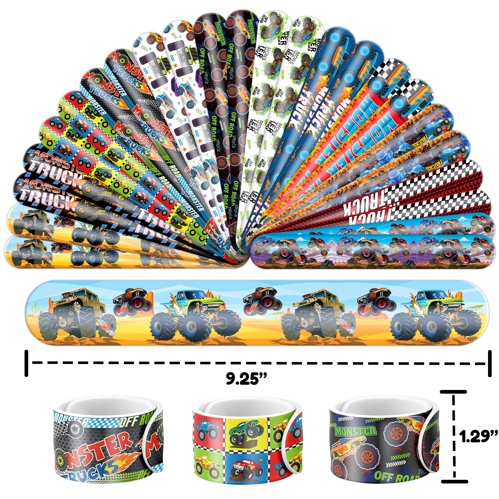 48PCS Monster Truck Party Favors - 24 Tattoos & 24 Slap Bracelets, Perfect for Big Car-Themed Birthdays, School Rewards, and Classroom Prizes for Boys & Girls