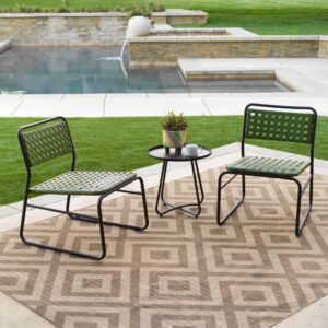 kinger home olive 3-piece patio bistro table and chairs set of 2, outdoor wicker chairs set with cast aluminum frame, green