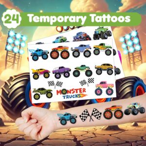 48PCS Monster Truck Party Favors - 24 Tattoos & 24 Slap Bracelets, Perfect for Big Car-Themed Birthdays, School Rewards, and Classroom Prizes for Boys & Girls