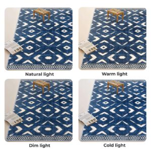 KILOCOCO Small Rug 2'x3' Entryway Rug Printed Moroccan Rug Indoor Door Mat Machine Washable Non Slip Soft Throw Rug for Bedroom Kitchen Entrance Geometric Boho Rug, Blue