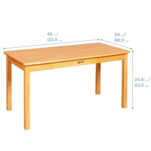 ECR4Kids 24in x 48in Rectangular Hardwood Table with 24in Legs and Four 14in Chairs, Kids Furniture, Honey