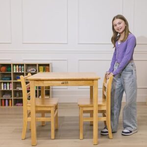 ECR4Kids 30in x 30in Square Hardwood Table with 28in Legs and Two 16in Chairs, Kids Furniture, Honey