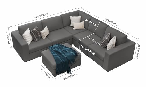 Sunrise Coast Modular Sectional Sofa Couche Convertible L Shaped Couches with Ottoman 127" Grey Large Sleeper Sofa Bed 6 Seat Sofa for Living Room