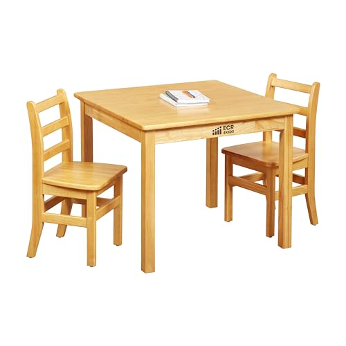 ECR4Kids 30in D Square Hardwood Table with 24in Legs and Two 14in Chairs, Kids Furniture, Honey